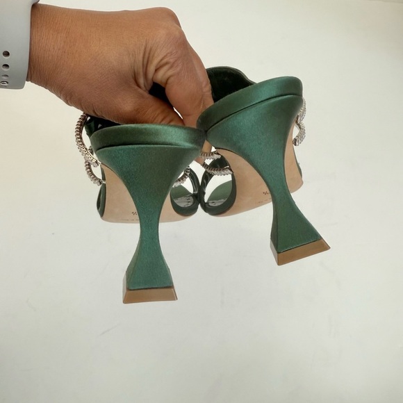 Manolo Blahnik Dark Green Gathered Satin Chinap 70mm open toe mules EU 37.5 - Picture 9 of 12